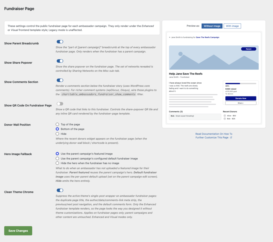 Fundraise page settings