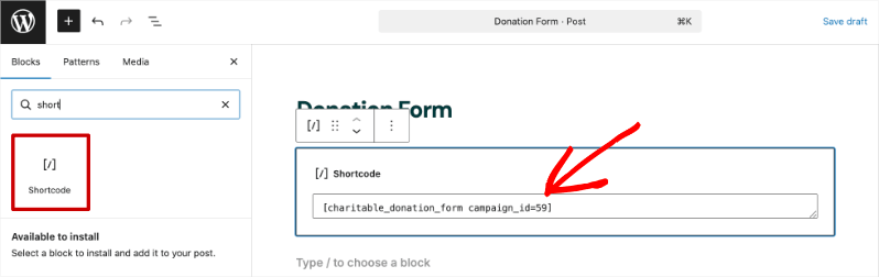 shortcode embed in wordpress post | Charitable shortcode embed in wordpress post