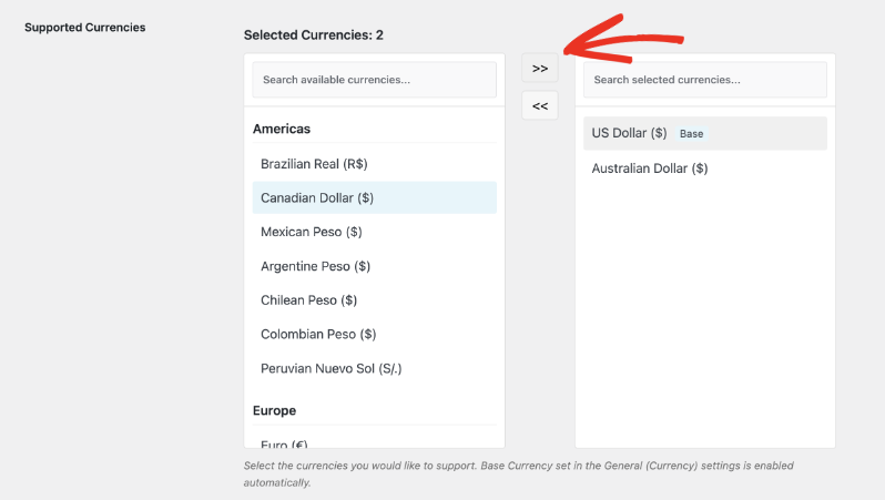 supported currencies | Charitable supported currencies