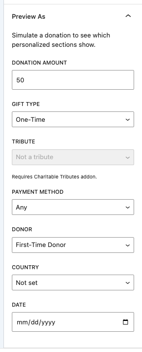 The Preview as switcher in the receipt editor sidebar | Charitable The Preview as switcher in the receipt editor sidebar