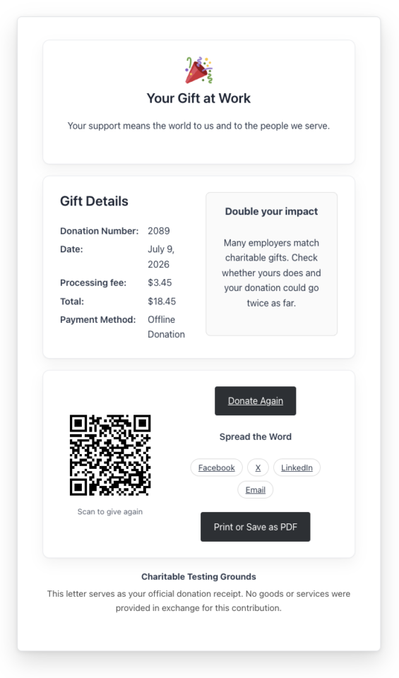 A second custom thank-you receipt design with a different layout and branding