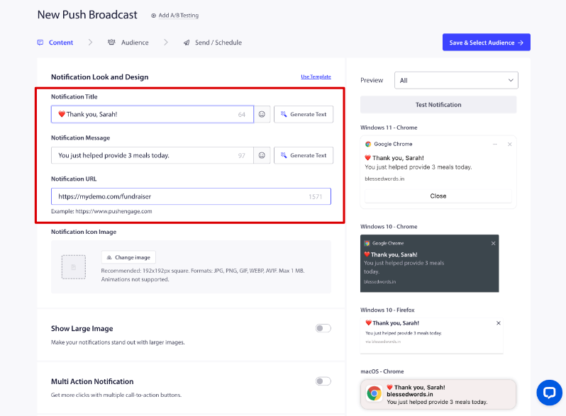 Create push notification in pushengage | Charitable Create push notification in pushengage