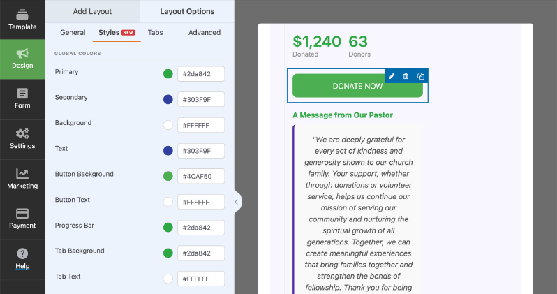 Global colors in styles tab | Charitable Global colors in styles tab