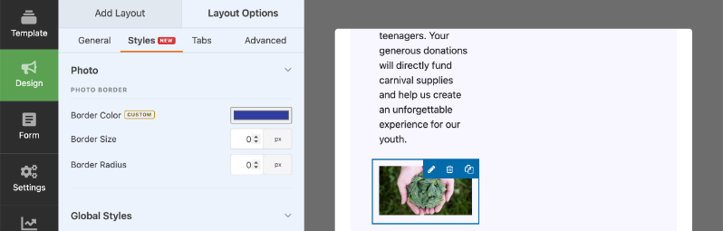 Photo in styles tab | Charitable Photo in styles tab