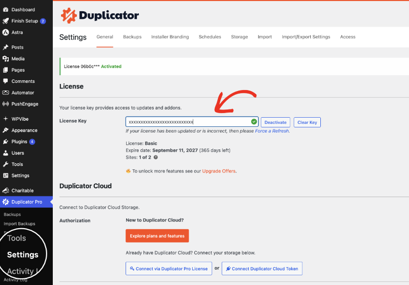 add license in duplicator | Charitable Adding a Duplicator license key in the plugin settings