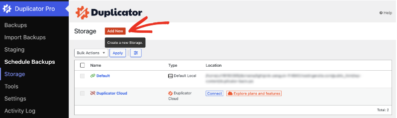 add new duplicator storage | Charitable Adding a new storage destination in Duplicator