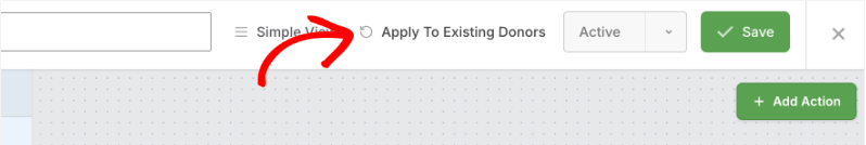 apply automation to existing donors | Charitable Apply To Existing Donors control in the Visual Automation Builder top bar
