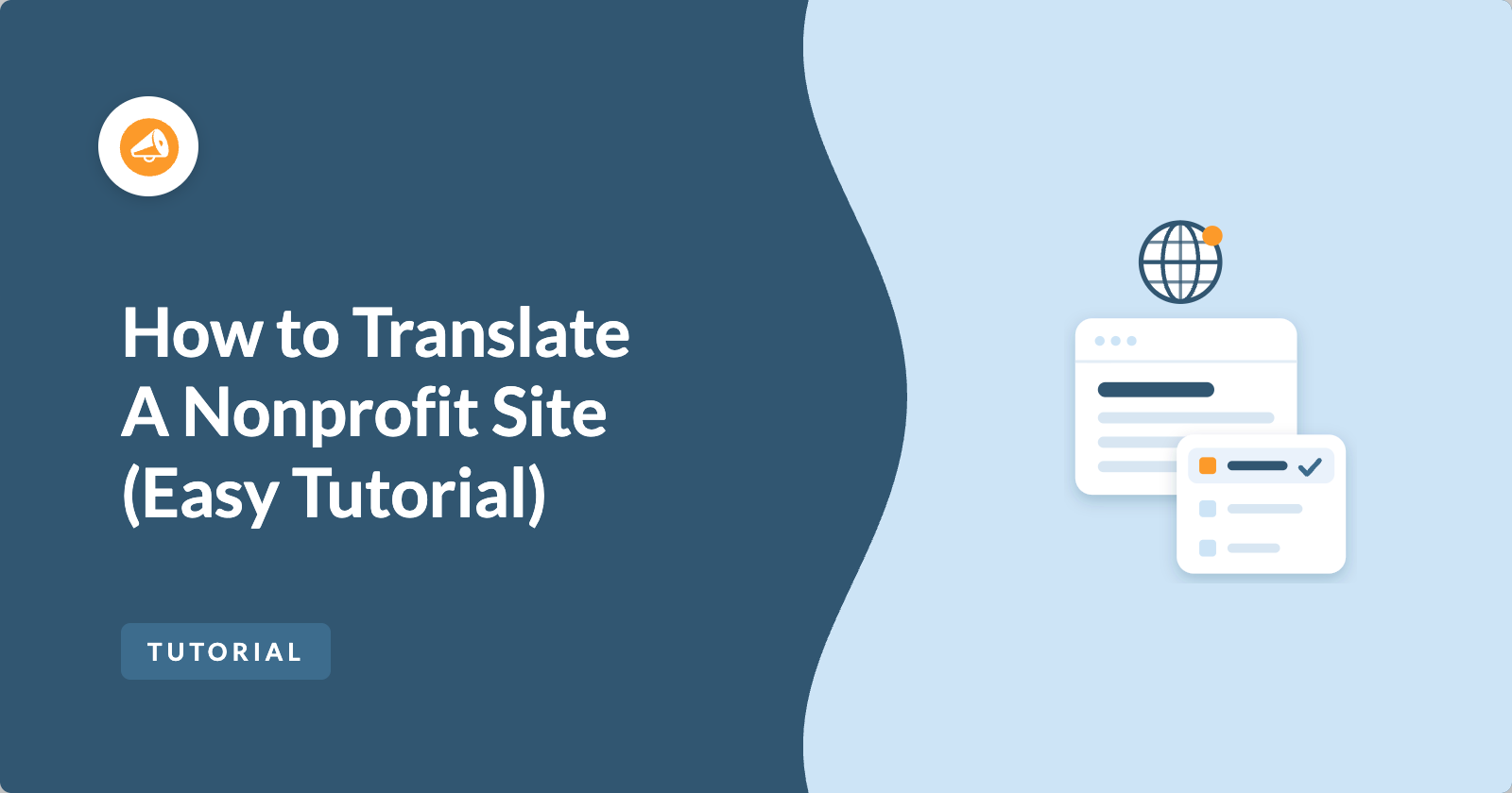 how-to-translate-a-nonprofit-site | Charitable Left panel shows the title 'How to Translate A Nonprofit Site (Easy Tutorial)'; right side has a globe and document icons, with a 'TUTORIAL' badge on the left.