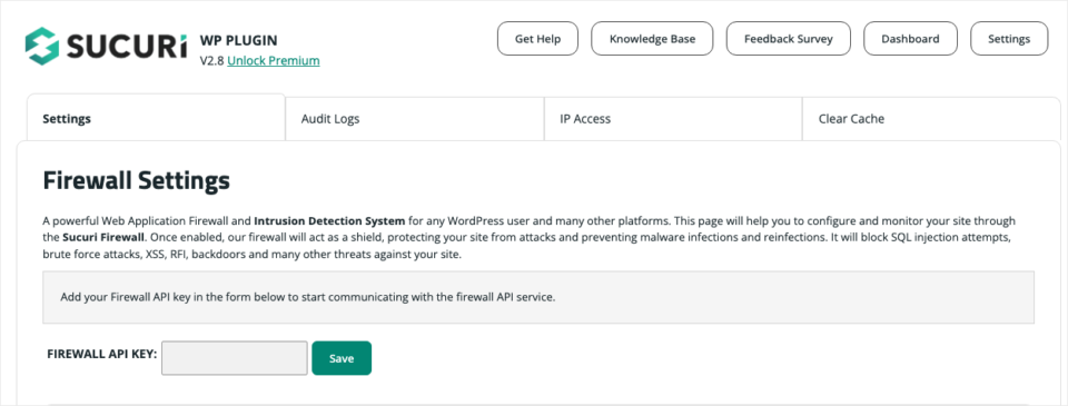 nonprofit-website-security-sucuri-firewall-settings | Charitable Sucuri Security Firewall Settings screen with the Firewall API Key field