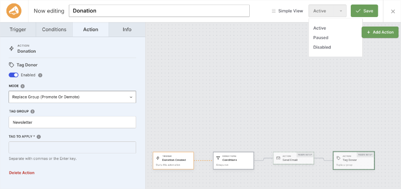 tag donor in automation | Charitable tag donor in automation