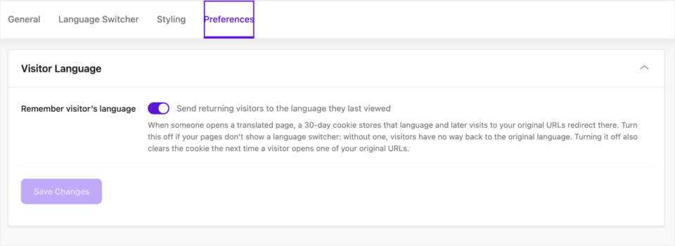 universally preferences | Charitable The Remember visitor's language setting under Visitor Language on the Universally Preferences tab