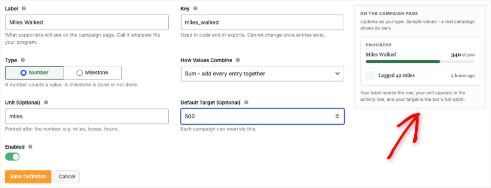 04-add-definition-v2 | Charitable The Add Definition form, with the live preview panel on the right