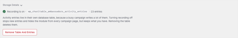 10-storage-details-v2 | Charitable The Storage Details disclosure, open, showing the table state and the removal option