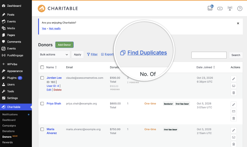 Find duplicates | Charitable Find duplicates