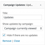 The Updates widget can be added via the WordPress Customizer