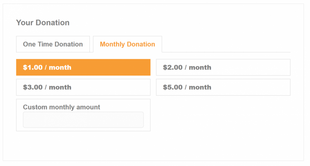 Screenshot of donation form with tabbed recurring donations options