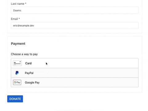 A video of the Braintree payment form in Charitable